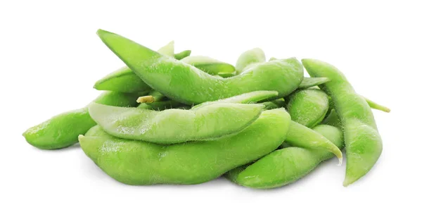 Fresh Green Edamame Pods White Background — ストック写真