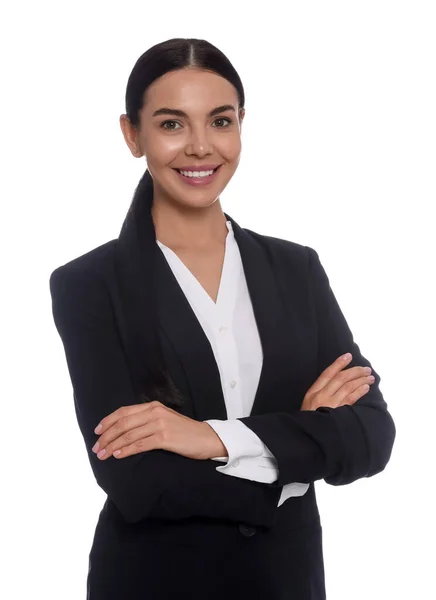 Portrait Hostess Uniform White Background — Stock Photo, Image