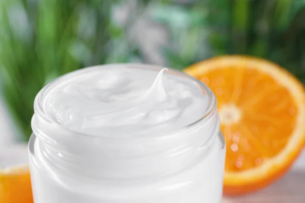 Jar Hand Cream Blurred Background Closeup — Stock Photo, Image