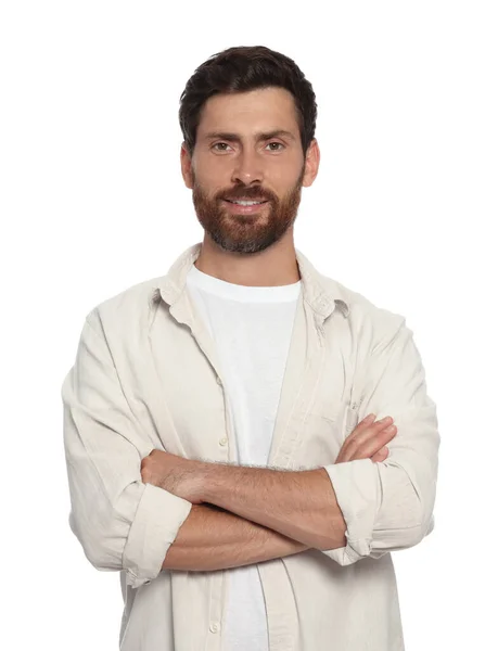 Portrait Handsome Bearded Man White Background — Stock Photo, Image