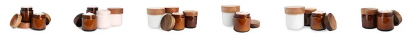 Set Jars Facial Creams White Background Banner Design — Stock Photo, Image
