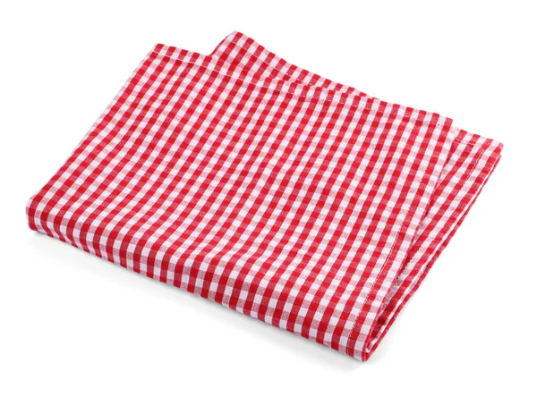 One Red Plaid Napkin Isolated White — стоковое фото