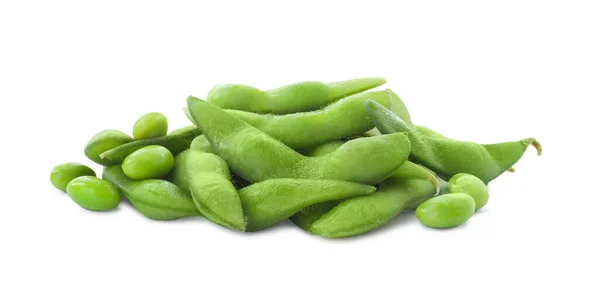 Fresh Green Edamame Pods Beans White Background — Stockfoto