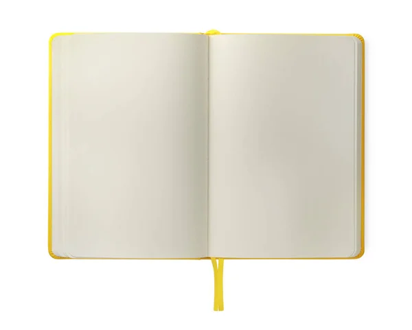 白で区切られた空白の黄色のノートブックを開く — ストック写真