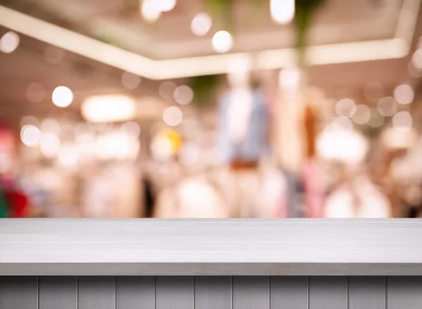 Empty White Wooden Surface Blurred View Clothes Store Interior Space — Fotografia de Stock