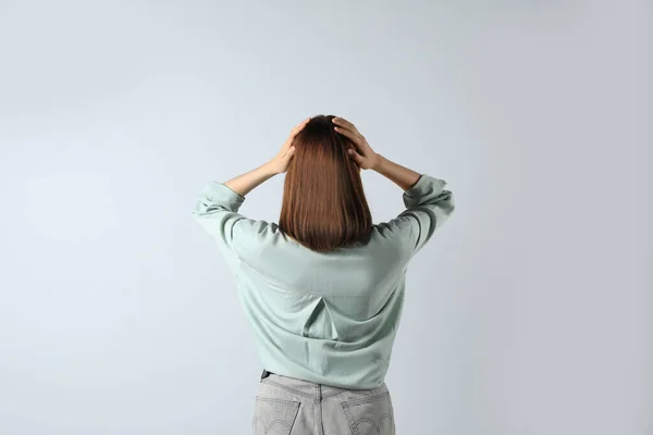 Girl Wearing Blouse White Background Back View — Stock Fotó