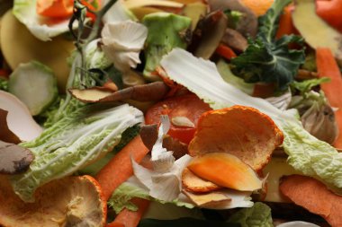 Arka plan olarak gübreleme için organik atık yığını, yakın plan