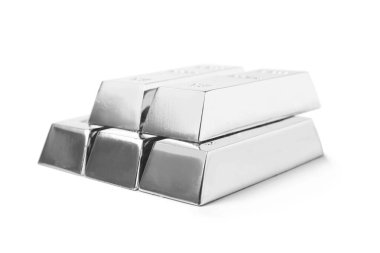 Many shining silver bars isolated on white