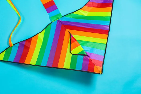 Bright Rainbow Kite Light Blue Background Top View — Photo