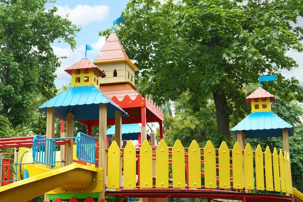 New Colorful Castle Playhouse Slide Children Playground — Φωτογραφία Αρχείου