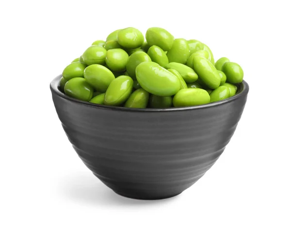 Bowl Fresh Edamame Soybeans White Background — стоковое фото