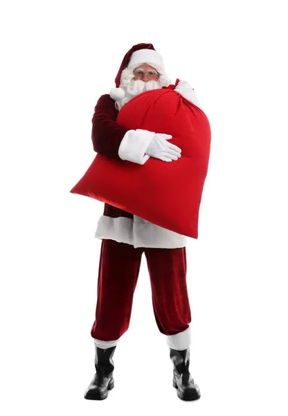 Babbo Natale Con Sacco Sfondo Bianco — Foto Stock