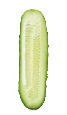 Half of fresh ripe cucumber on white background