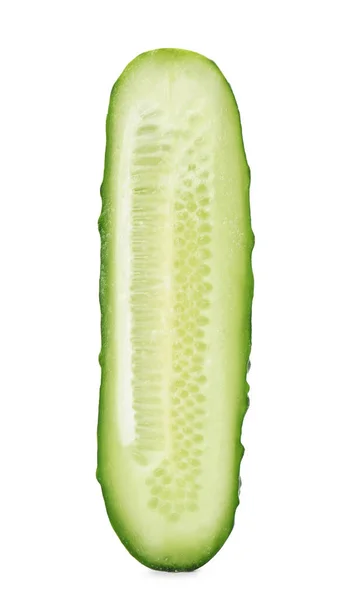 Half Fresh Ripe Cucumber White Background — Photo
