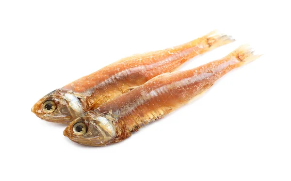 Deliciosas Anchoas Saladas Secas Sobre Fondo Blanco —  Fotos de Stock