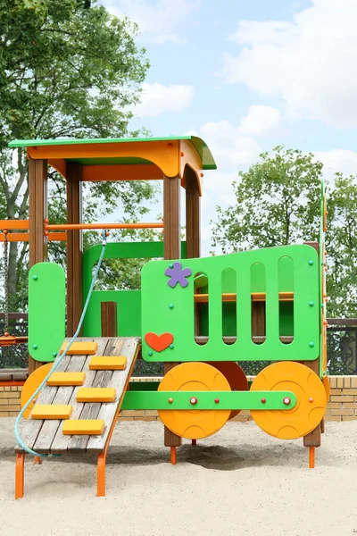 Children\'s playground with new colorful train playset