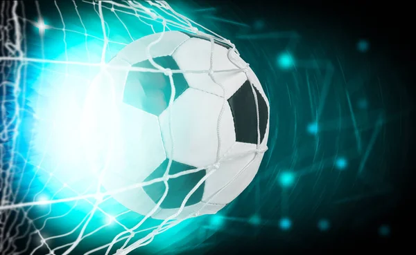 Bola Futebol Rede Sobre Fundo Cor Espaço Para Texto — Fotografia de Stock