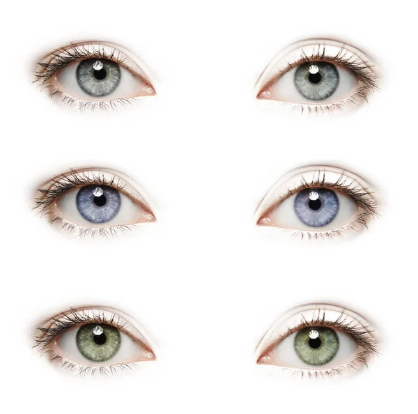 Hermosos Ojos Humanos Aislados Blanco Primer Plano Collage — Foto de Stock