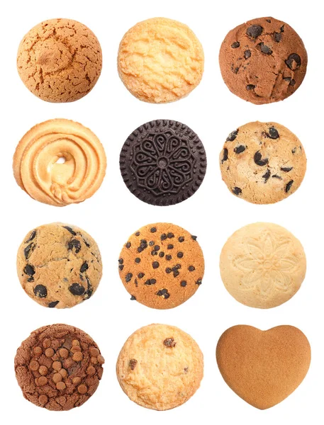 Set Delicious Different Cookies White Background Top View — Stock Photo, Image