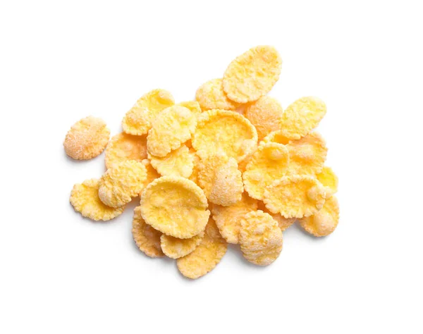 Heap Tasty Crispy Corn Flakes Isolated White Top View — 图库照片