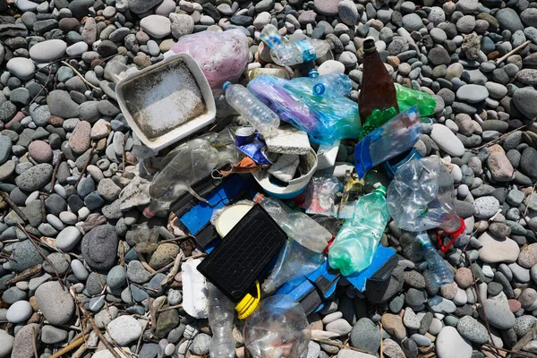 Pile Garbage Stones Outdoors Top View Environmental Pollution Concept — Stock Photo, Image