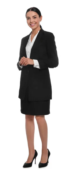 Full Length Portrait Hostess Uniform White Background — Stock Photo, Image