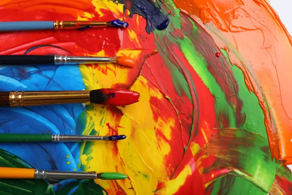 Ένα Μάτσο Βούρτσες Διαφορετικά Χρώματα Έργα Τέχνης Επίπεδο Lay Χώρος — Φωτογραφία Αρχείου