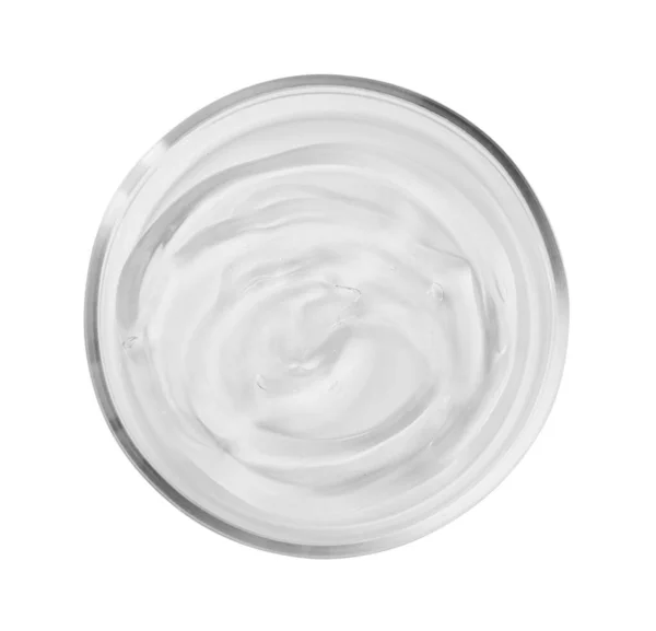 Beyaz Üzerine Izole Edilmiş Sıvı Içeren Petri Kabı Üst Görünüm — Stok fotoğraf