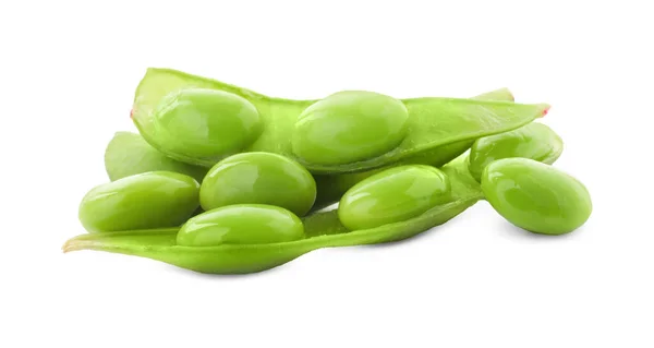 Fresh Green Edamame Pods Beans White Background — 스톡 사진