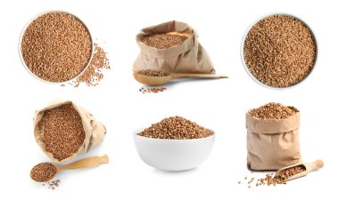 Beyaz arkaplanda karabuğday taneleri ile ayarla