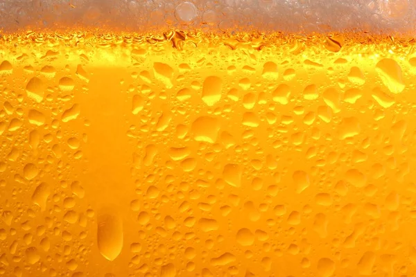 Glass Tasty Cold Beer Foam Condensation Drops Background Closeup — Foto Stock
