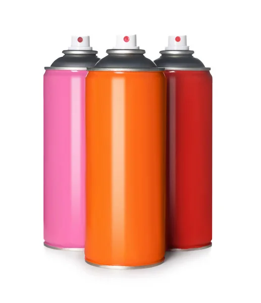 Colorful Cans Spray Paints White Background — Stock Photo, Image