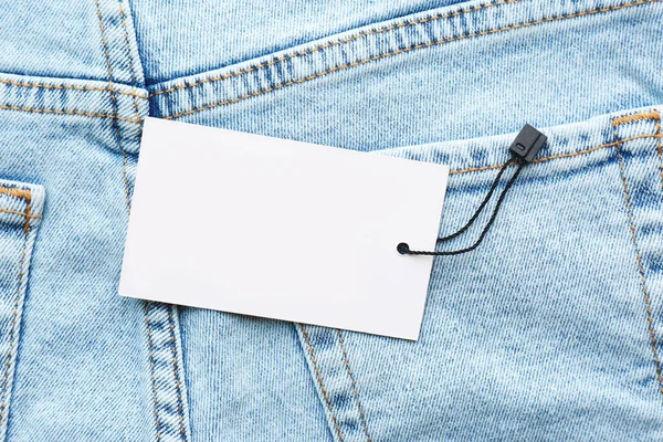 Blank Tag Jeans Top View Space Text — Stockfoto