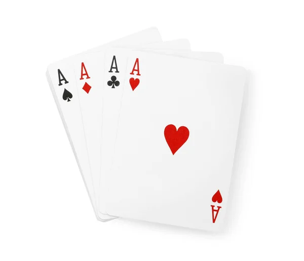 Four Aces Other Playing Cards Isolated White Top View Poker — Fotografia de Stock