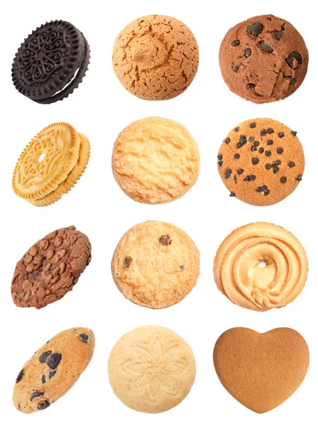 Set Delicious Different Cookies White Background — Stock Photo, Image