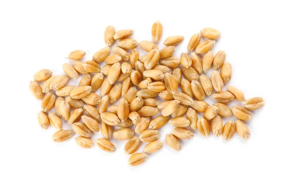 Pile Wheat Grains White Background Top View — Foto Stock