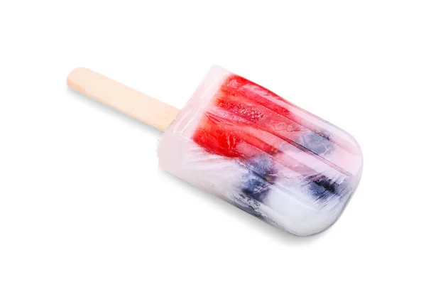 Tasty Refreshing Berry Popsicle Isolated White — 스톡 사진