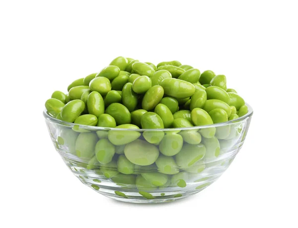 Bowl Fresh Edamame Soybeans White Background — стоковое фото