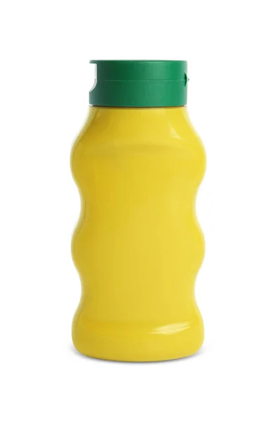 Würziger Senf Plastikflasche Isoliert Auf Weiß — Stockfoto