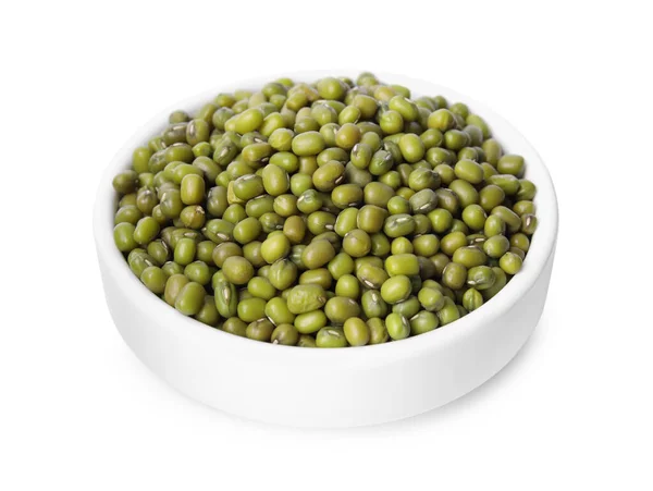 Bowl Green Mung Beans Isolated White Organic Grains — Stockfoto