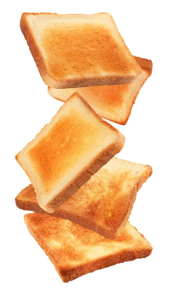 Heerlijk Geroosterd Brood Vliegend Witte Achtergrond — Stockfoto