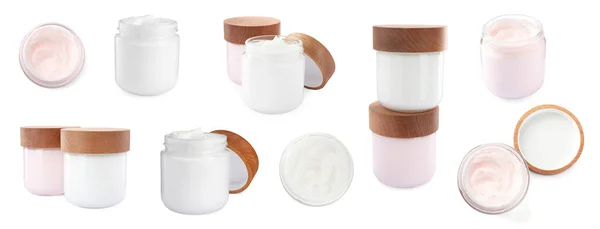 Set Jars Facial Creams White Background Banner Design — Stock Photo, Image