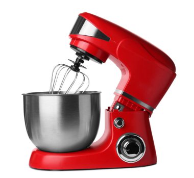 Modern red stand mixer isolated on white