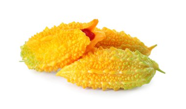 Fresh ripe bitter melons on white background