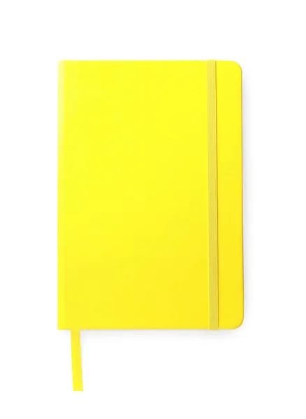 Cuaderno Oficina Amarillo Cerrado Aislado Blanco Vista Superior — Foto de Stock