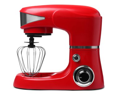 Modern red stand mixer isolated on white
