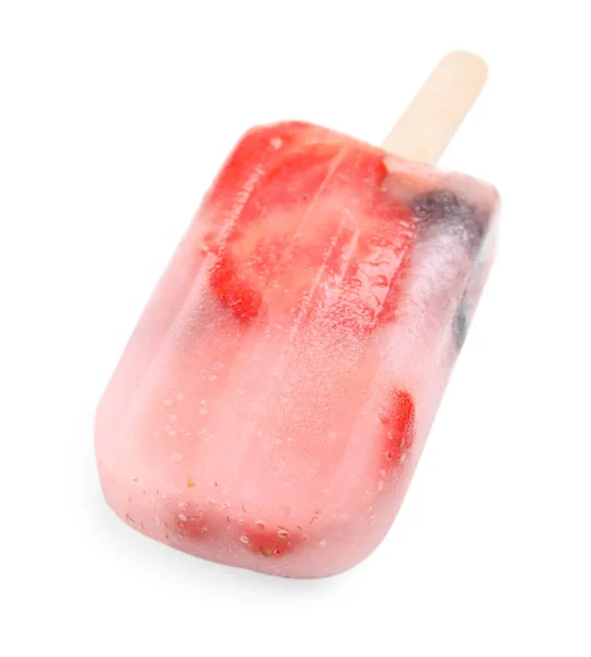 Tasty Refreshing Berry Popsicle Isolated White — Stok Foto