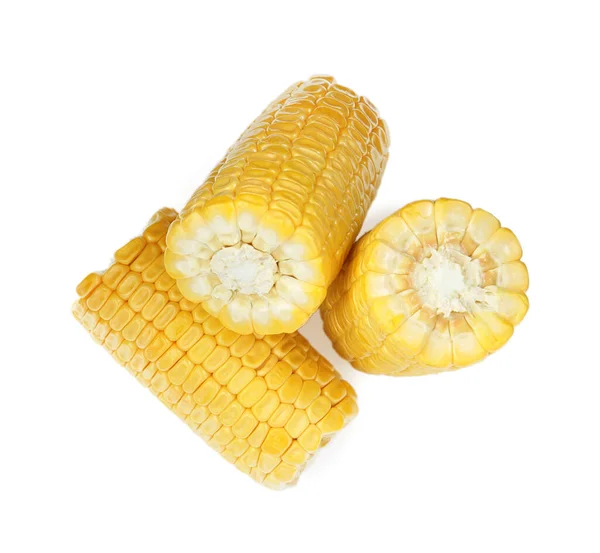 Pieces Corncobs White Background Top View — 스톡 사진