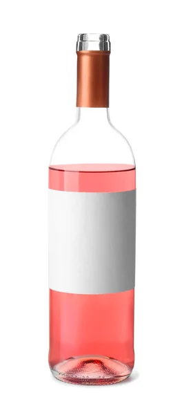 Beyaz Üzerine Izole Edilmiş Bir Şişe Lezzetli Gül Şarabı — Stok fotoğraf