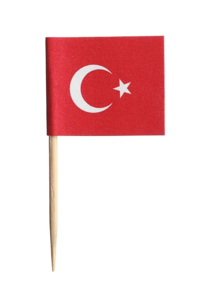 Маленький Бумажный Флаг Турции Изолирован Белом — стоковое фото